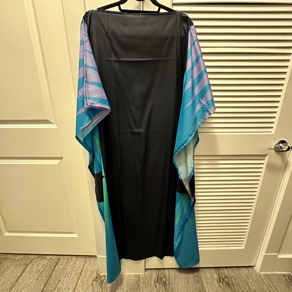 JSDC Handmade V-Neck Style Soft Satin Silk Printed Kaftan